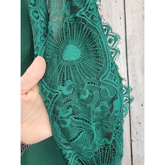 ALK Women's Large Suzanne Betro Waffle Knit Lace Accent Long Sleeve Blouse Shirt - Picture 4 of 10